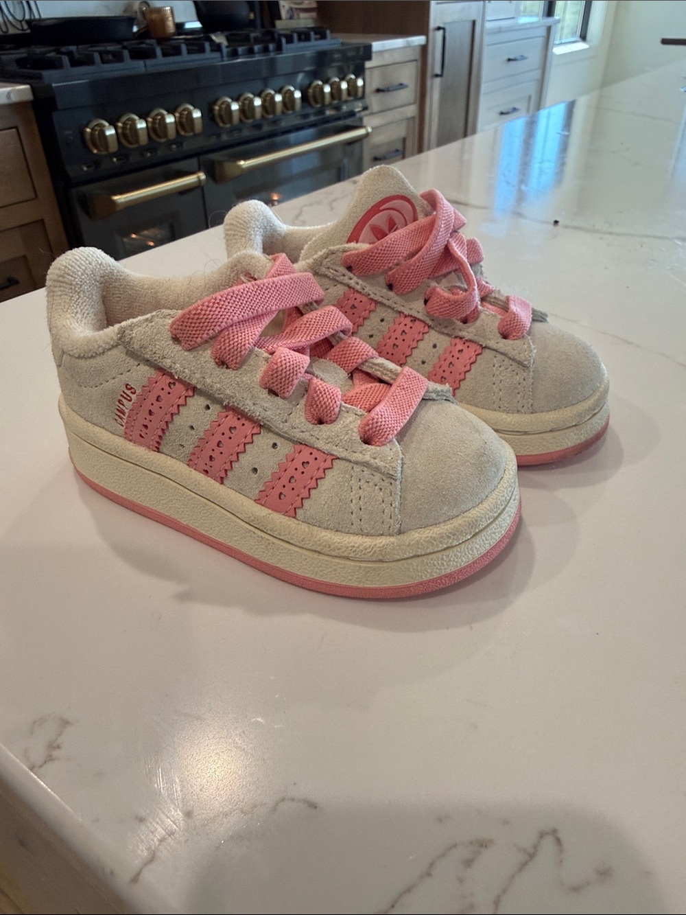 adidas Kids Suede Sneakers in Pink and Cream